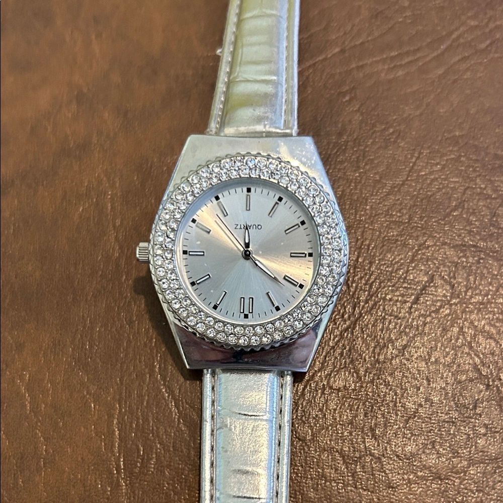 SilverQuartz Watch with Crystal Accents